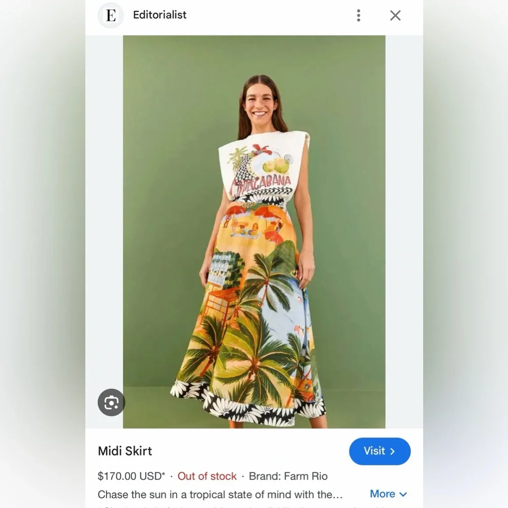 Farm Rio Carioca Midi Maxi Skirt M, Linen Blend Mixed Print Polynesian - Picture 2 of 3